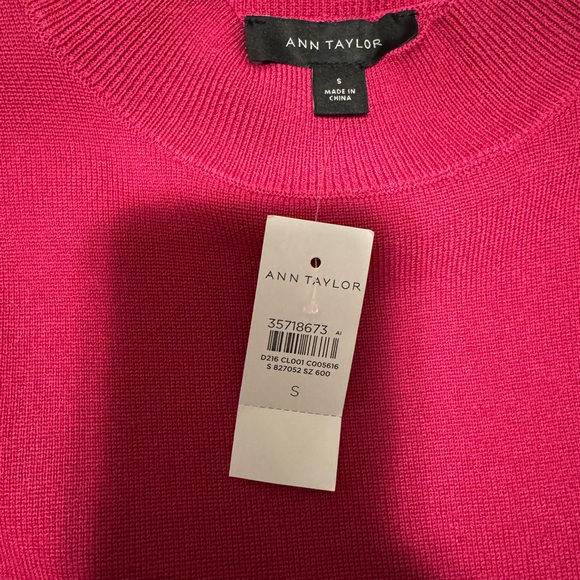 Ann Taylor Pink Knee-Length A-Line Dress with Long Cuffed Sleeves and Mock Neck - Picture 4 of 4